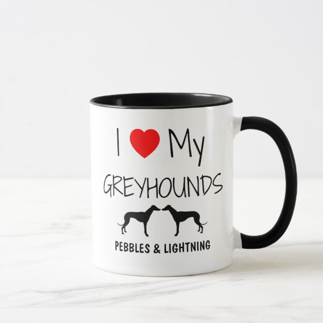 Custom I Love My Two Greyhounds Mug (Right)