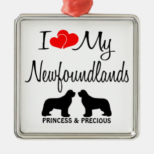 Custom I Love My Two Newfoundlands Metal Tree Decoration