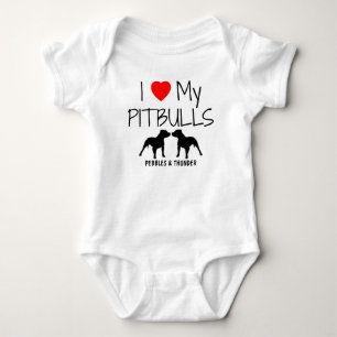Custom I Love My Two Pitbulls Baby Bodysuit