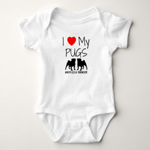 Custom I Love My Two Pugs Baby Bodysuit