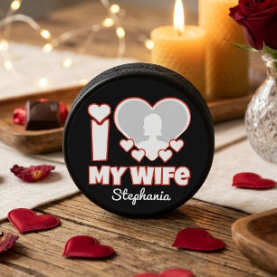 Custom I Love My Wife – Add Name & Photo Hockey Puck