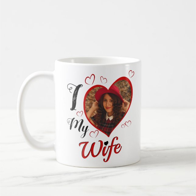 Custom I Love My Wife Calligraphy Heart Photo Coffee Mug (Left)