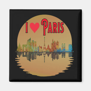 Custom I Love Paris Skyline Sunset Souvenir Magnet