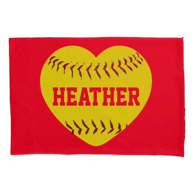 Custom I LOVE SOFTBALL HEART Pillowcase (Front)