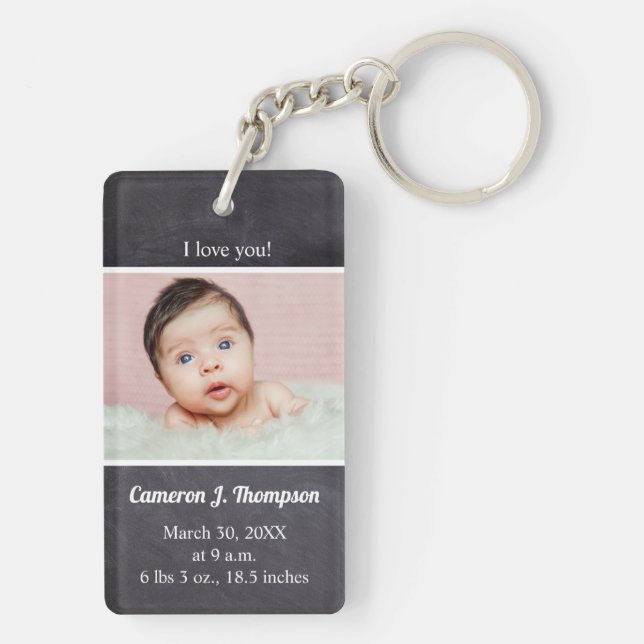 Custom I love you baby Photo birth announcement Key Ring (Back)