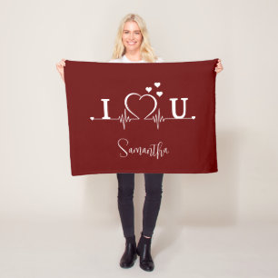 Custom I Love You Heartbeat  Fleece Blanket