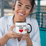 Custom I Love You Mum Text Cute Red Heart Mug<br><div class="desc">Mug for coffee, tea, milk, hot cocoa chocolate, orange juice, or any other favourite beverage. With a cute text and red heart for that important person in your life... MOM. With the option to customise with name, word, or (limited) text of your choice. Let her know that you love them...</div>