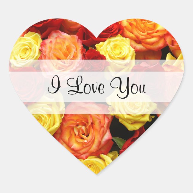 Custom "I Love You" Yellow/Red/Orange Roses Heart Sticker (Front)