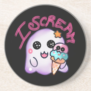 Custom "I Scream" Ghost with Ice Cream Cone Art Coaster