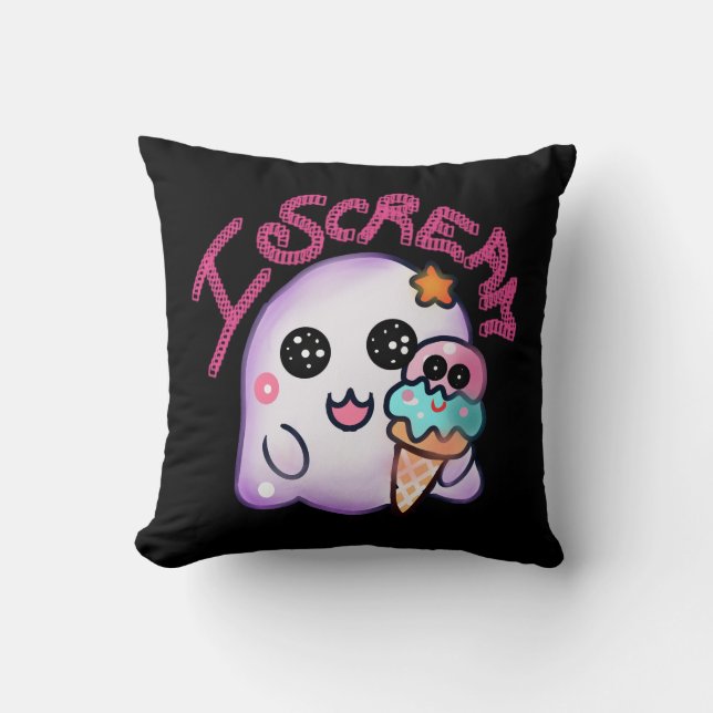 Custom "I Scream" Ghost with Ice Cream Cone Art Cushion (Front)