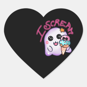 Custom "I Scream" Ghost with Ice Cream Cone Art Heart Sticker