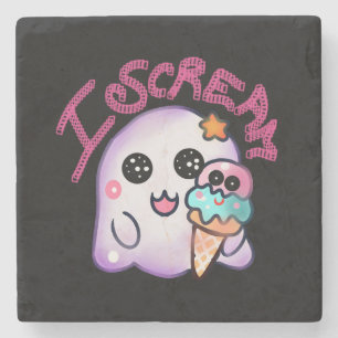 Custom "I Scream" Ghost with Ice Cream Cone Art Stone Coaster