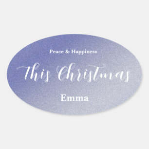 Custom Ice Blue Glitter Christmas Sticker 