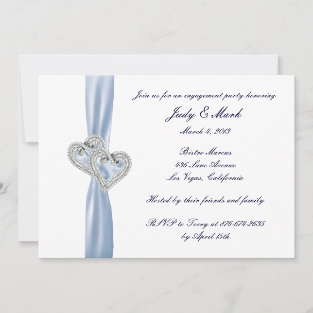 Custom Ice Blue Hearts Engagement Party Invitation (Front)
