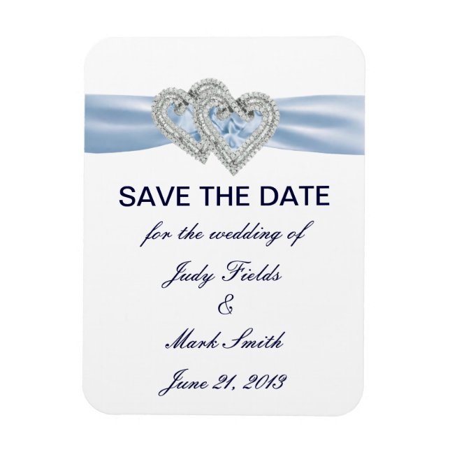 Custom Ice Blue Hearts Save The Date Magnet (Vertical)