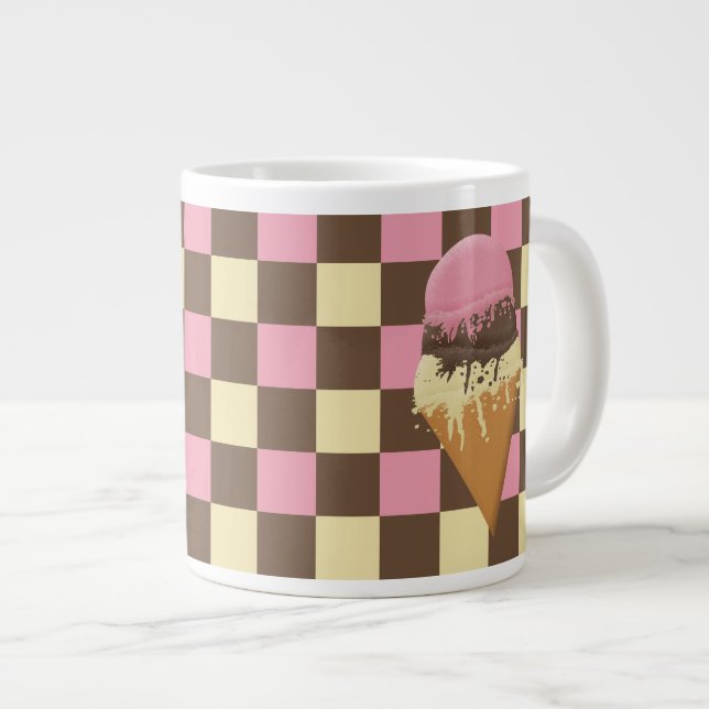 Custom Ice Cream Cone Chequered Pattern Jumbo Mugs (Front Right)