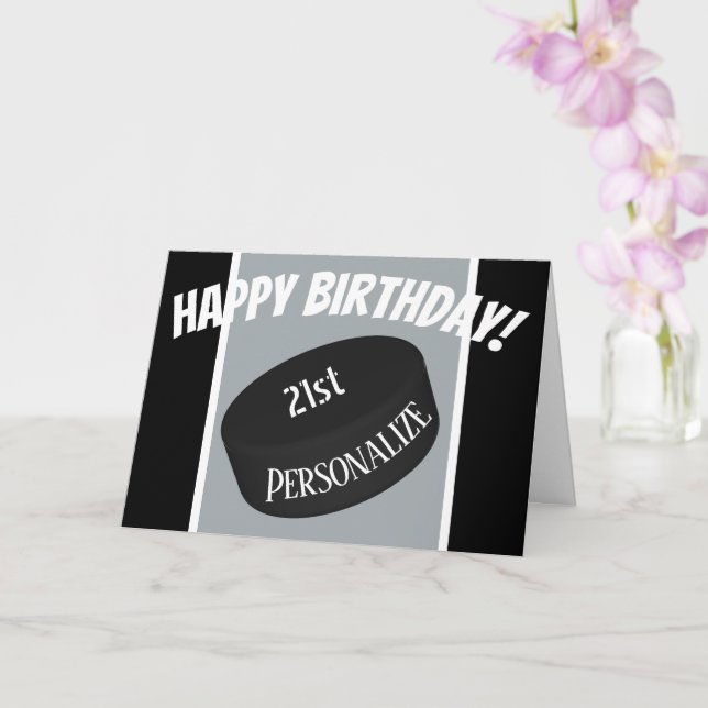 Custom Ice Hockey Personalised Age Name Birthday Card (Orchid)