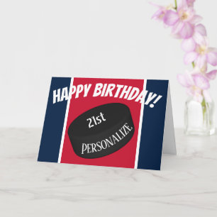 Custom Ice Hockey Personalised Name Age Birthday Card