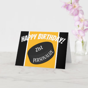 Custom Ice Hockey Personalised Name Age Birthday Card