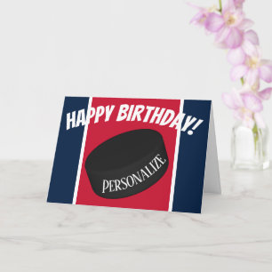 Custom Ice Hockey Puck Personalised Name Birthday Card