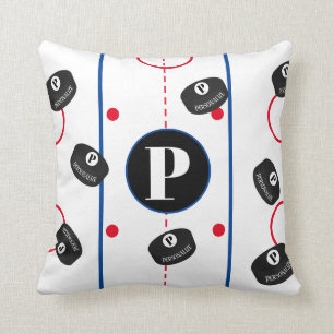 Custom Ice Hockey Puck Rink Name Monogram Cushion