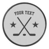 Custom ice hockey puck with crossed sticks logo (Front)