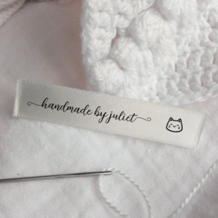 Custom icon cut and sew signature name satin tag  ribbon