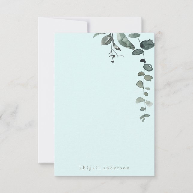  Custom Icy Blue Botanical Foliage Bride Blank Thank You Card (Front)