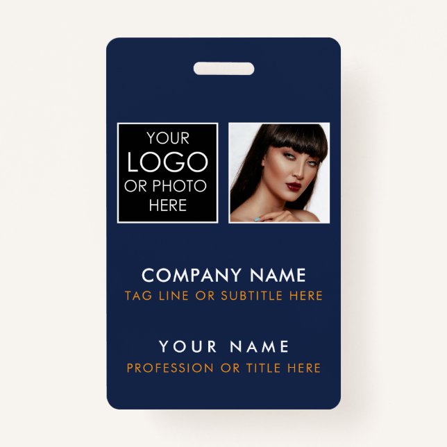 Custom ID Badge Printing Employee ID Photo Blue (Front)