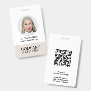 Custom ID Employee Photo QR CODE LOGO BEIGE Badge