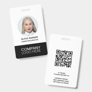 Custom ID Employee Photo QR CODE LOGO BLACK Badge