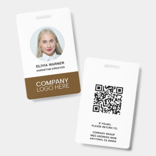 Custom ID Employee Photo QR CODE LOGO BROWN Badge