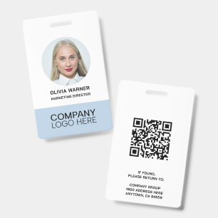 Custom ID Employee Photo QR CODE LOGO LIGHT BLUE Badge