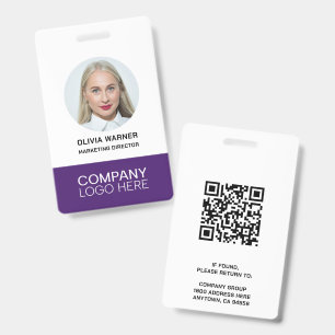 Custom ID Employee Photo QR CODE LOGO PURPLE Badge