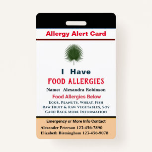 Custom ID Identification Allergies Alert Card ID Badge