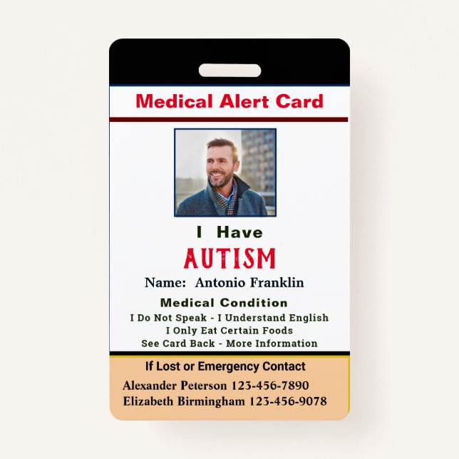 Custom ID Identification Child Adult Photo Name ID Badge (Front)