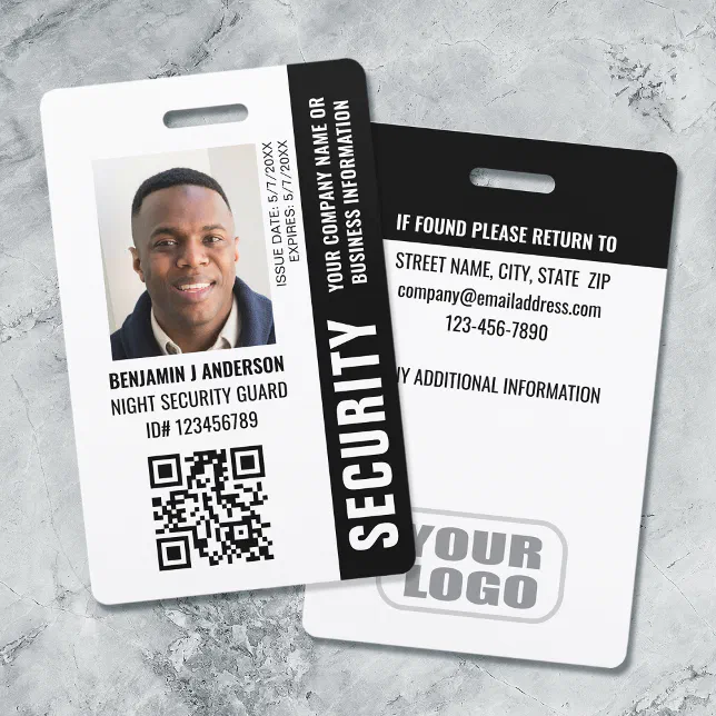 Custom ID Security Guard QR Code Photo Name Black ID Badge | Zazzle