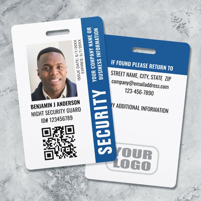 Custom ID Security Guard QR Code Photo Name Navy ID Badge (Creator Uploaded)