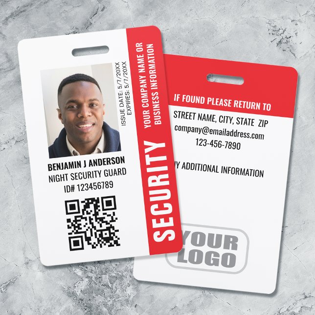 Custom ID Security Guard QR Code Photo Name Red Badge (Creator Uploaded)
