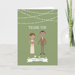 Custom Illustrated Cartoon Couple Portrait Wedding Thank You Card
