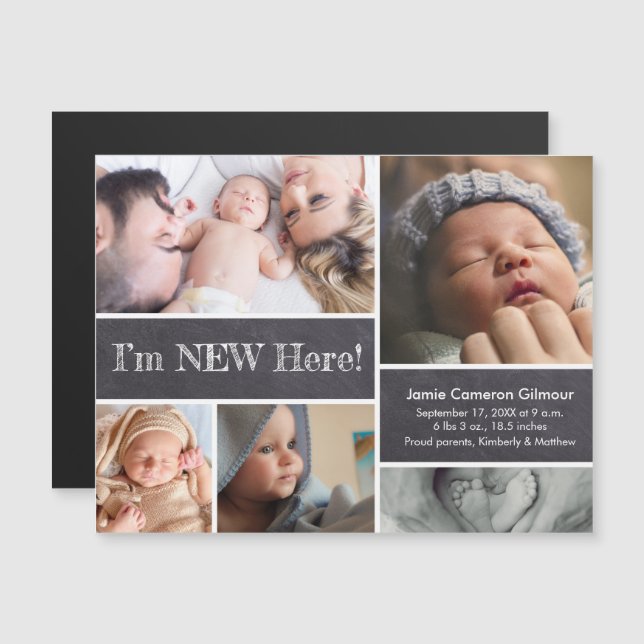 Custom I'm New Here baby photo collage Magnetic Invitation (Front/Back)