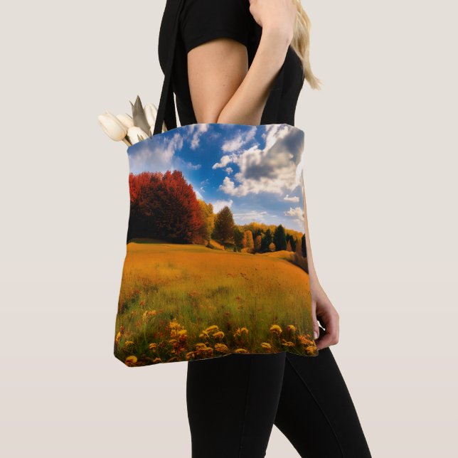Custom Image Autumn Nature Watercolor Tote Bag (Close Up)