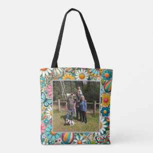 Custom Image Hippie Flowers Tote Bag
