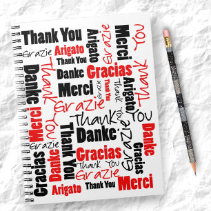 Custom Image Red Black Thank You Word Cloud Notebook