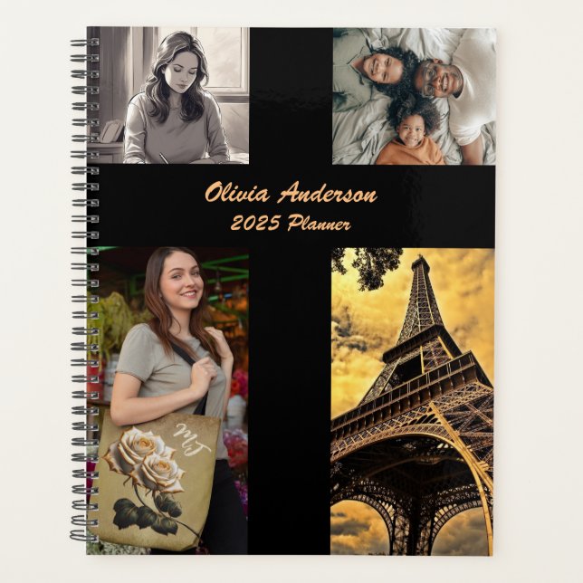 Custom Image & Text Planner Black Cross Background (Front)
