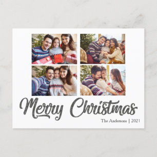 CUSTOM IMAGE TEXT Simple Elegant Grey Christmas Po Postcard
