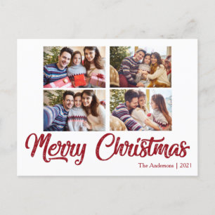 CUSTOM IMAGE TEXT Simple Elegant Red Christmas Postcard