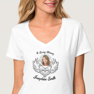 Custom In Loving Memory Angel Wings Photo V-Shirt T-Shirt