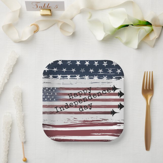 custom Independence day aeroplane flag paper plate (Wedding)