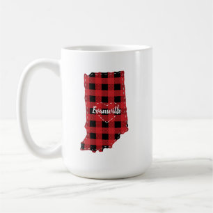 Custom Indiana Home State Buffalo Plaid Christmas Coffee Mug